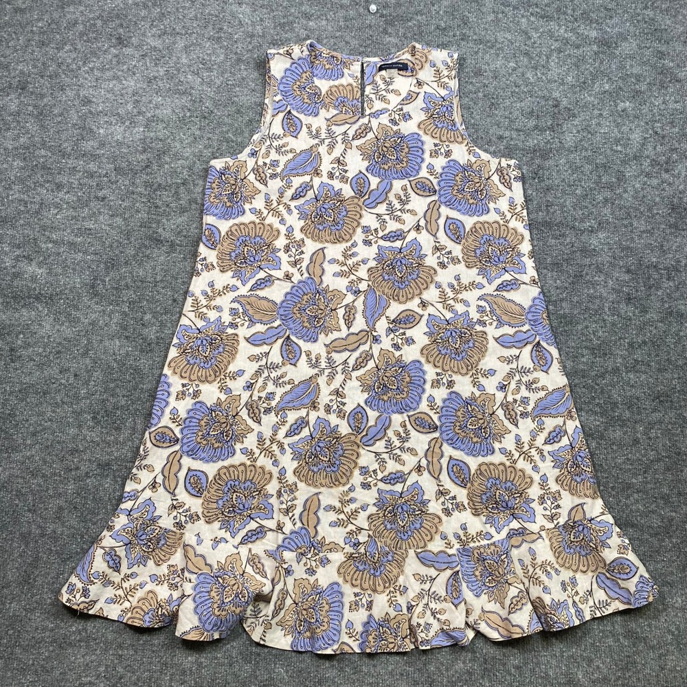 Tommy Hilfiger Womens Floral Paisley Linen Blend Ruffle Shift Dress Blue Tan 12